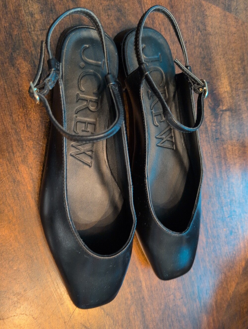 J.Crew Black Leather Ankle Strap Ballet Flats Women's Size 8.5 Square Toe Shoes - Picture 3 of 7